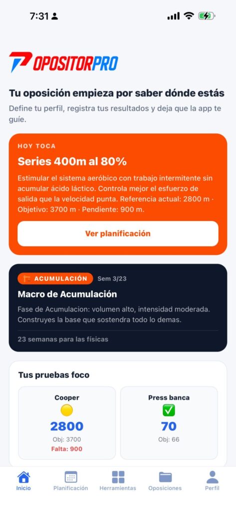 Captura de la pantalla principal de OpositorPro