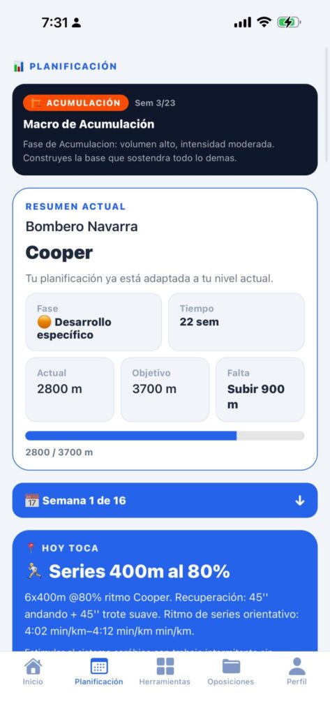 Captura del seguimiento de progreso en OpositorPro