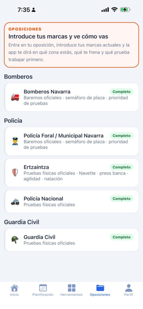 Captura de la app OpositorPro — OpositorPro