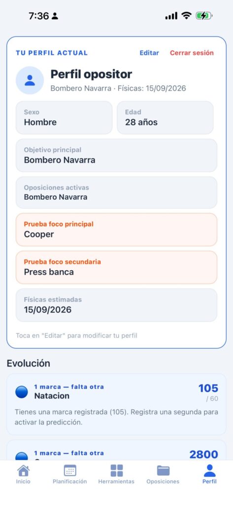 Captura de la app OpositorPro — OpositorPro