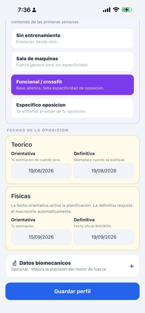 Captura de la app OpositorPro — OpositorPro
