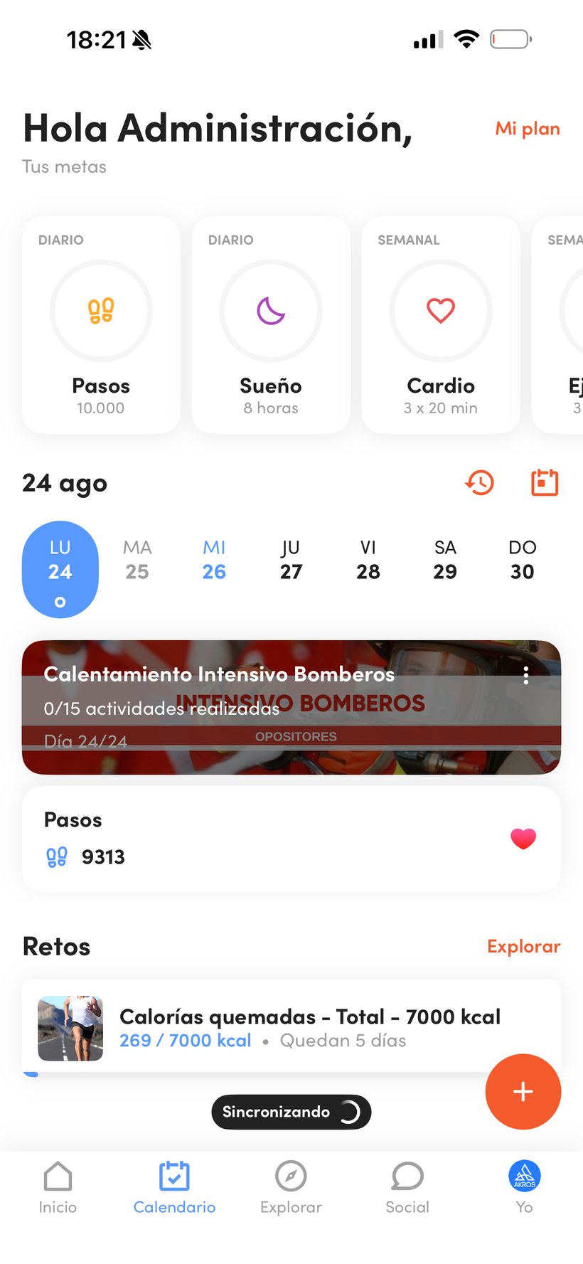 Planificación del Open Training en el calendario de la app de AKROS